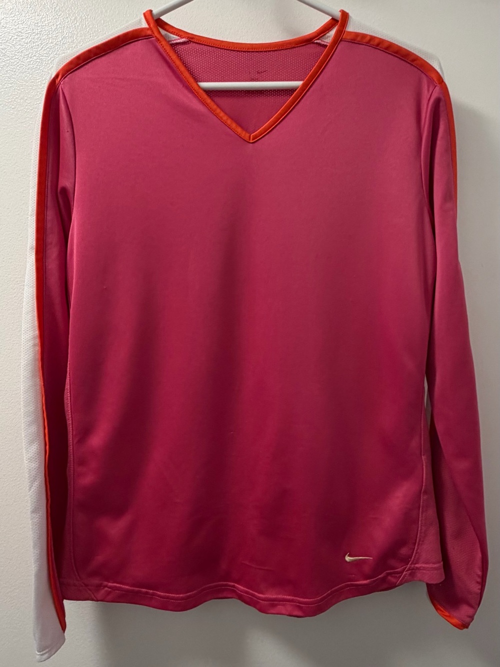 Nike Y2K Pink Orange White Colorblock Long Sleeve V-Neck Athletic Top Medium (M)